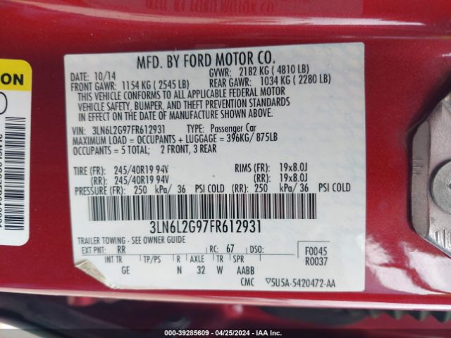 3LN6L2G97FR612931 Lincoln MKZ