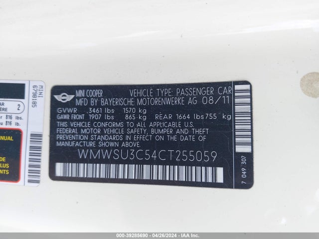 2012 MINI COOPER WMWSU3C54CT255059 Photo 8