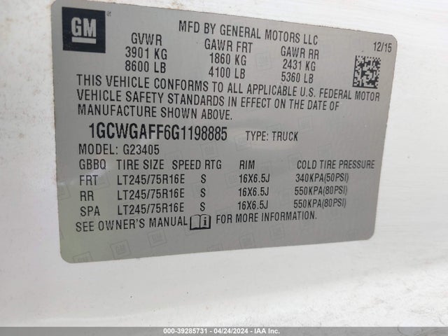 Chevrolet Express 2500 Work Van 2016 1GCWGAFF6G1198885 Image 9
