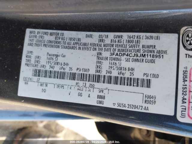 3FADP4CJ9JM118951 Ford Fiesta Titanium