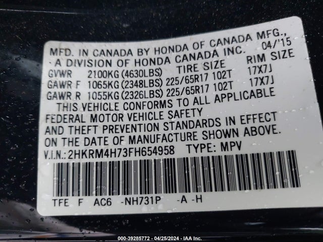 Honda Cr-v Ex-l 2015 2HKRM4H73FH654958 Image 9