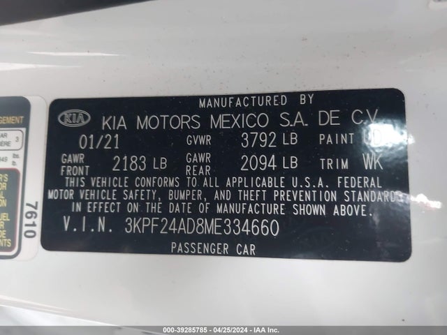 KIA Forte Lxs 2021 3KPF24AD8ME334660 Image 9