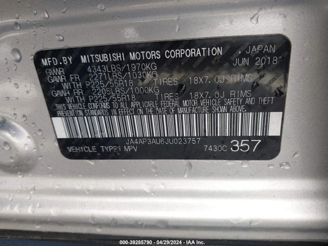 JA4AP3AU6JU023757 Mitsubishi Outlander Sport 2.0 Es/2.0 Le
