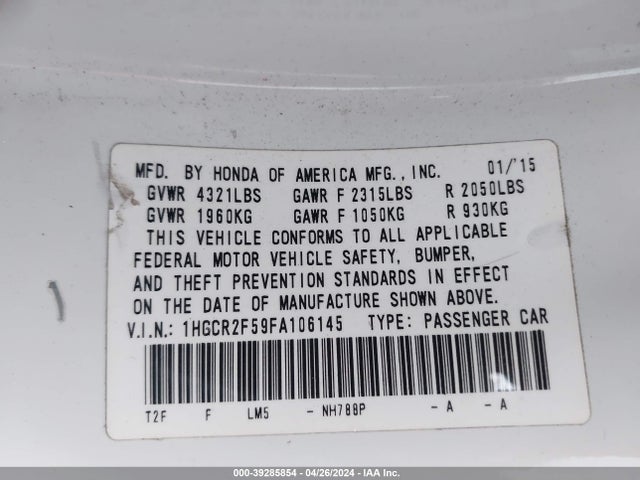 Honda Accord Sport 2015 1HGCR2F59FA106145 Image 9