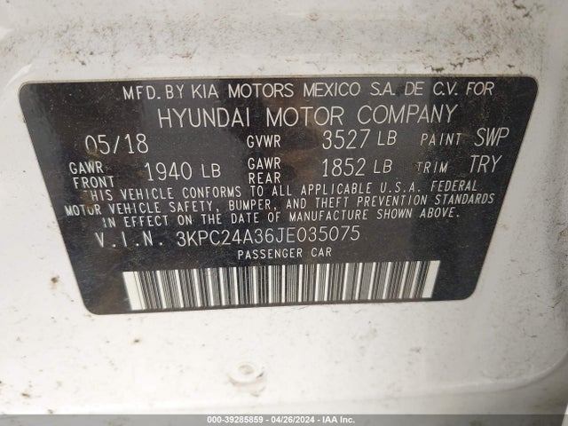 Hyundai ACCENT SE 2018 3KPC24A36JE035075 Image 9