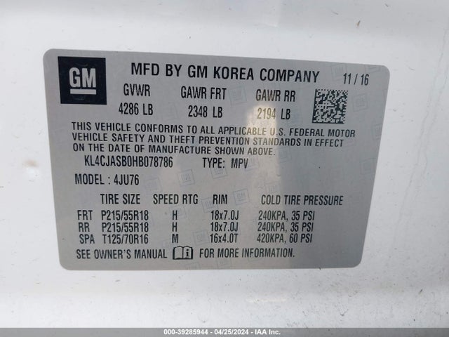 KL4CJASB0HB078786 Buick Encore Preferred