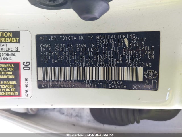 Toyota COROLLA LE 2018 2T1BURHE1JC986888 Image 9