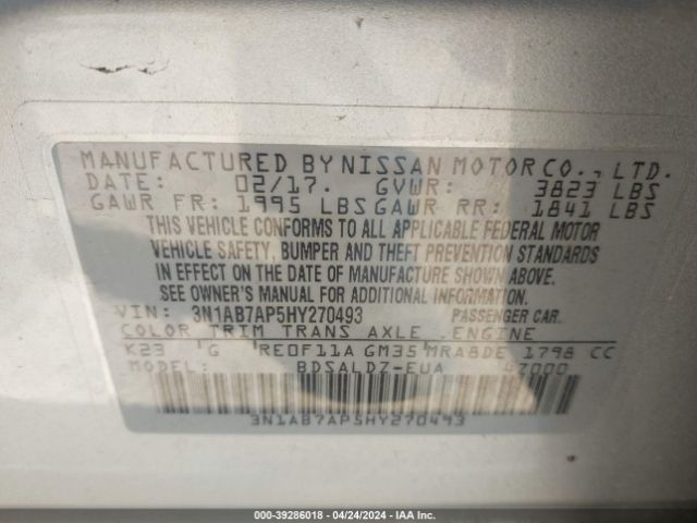 3N1AB7AP5HY270493 Nissan SENTRA SV