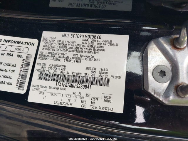 Ford Mustang V6 2015 1FATP8EM0F5330841 Image 9