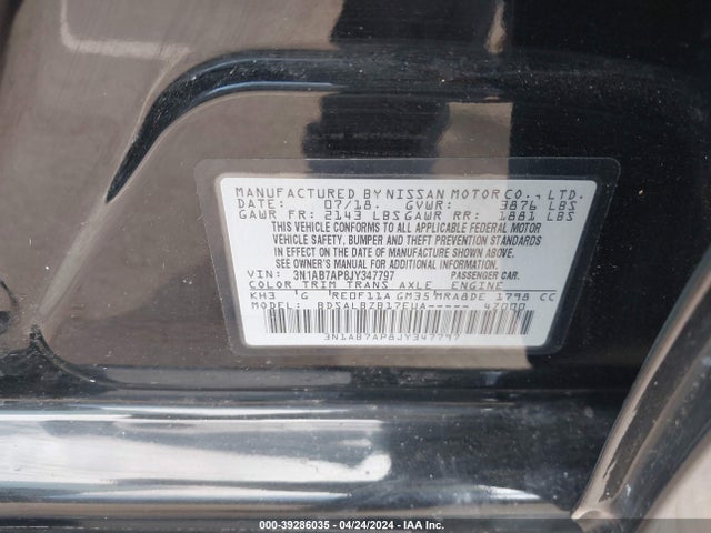 Nissan SENTRA S 2018 3N1AB7AP8JY347797 Image 9