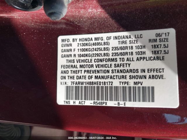 7FARW1H88HE018172 Honda Cr-v Ex-l/ex-l Navi