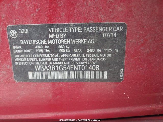 BMW 320i 2014 WBA3B1G54ENT01408 Image 9