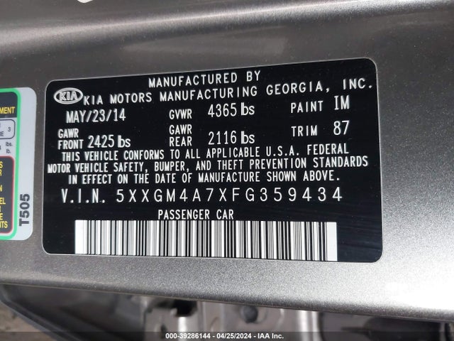 KIA Optima Lx 2015 5XXGM4A7XFG359434 Image 9