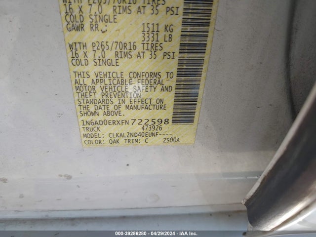 Nissan Frontier Sv 2015 1N6AD0ERXFN722598 Image 9