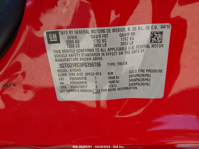 GMC Sierra 1500 Slt 2015 3GTU2VEC9FG356706 Image 9