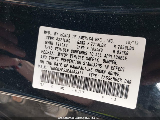 Honda Accord Sport 2014 1HGCR2F5XEA055317 Image 9