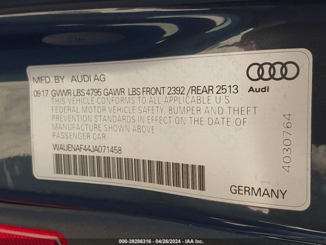 WAUENAF44JA071458 Audi A4 2.0t Premium/2.0t Tech Premium