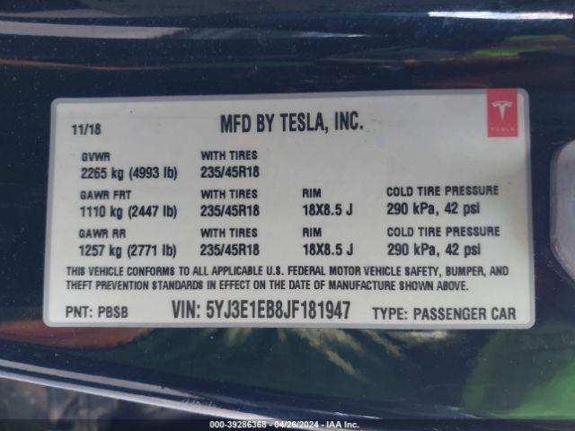2018 TESLA MODEL 3 5YJ3E1EB8JF181947 Photo 8