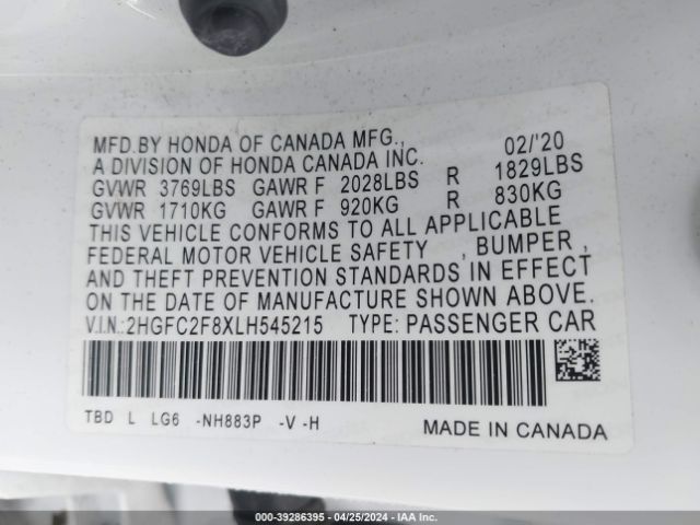 2HGFC2F8XLH545215 Honda Civic Sport