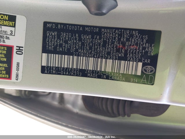 Toyota Corolla S Plus 2015 2T1BURHE4FC379391 Image 9