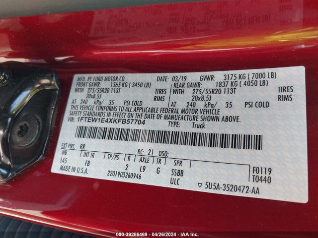 1FTEW1E4XKFB57704 Ford F-150 Xlt