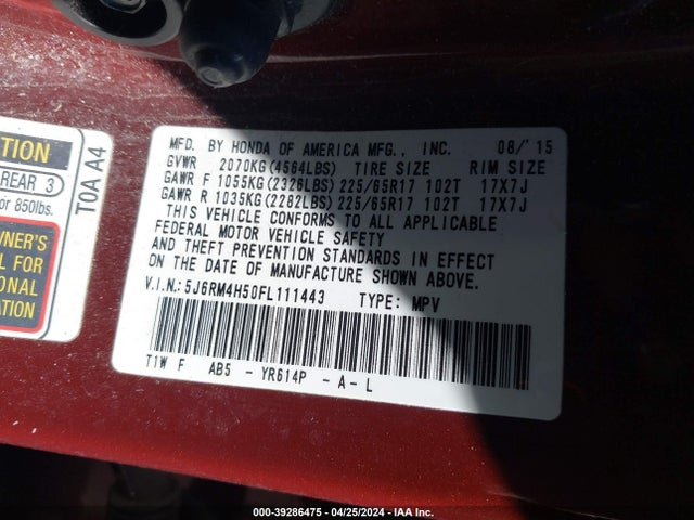 Honda CR-V EX 2015 5J6RM4H50FL111443 Image 9