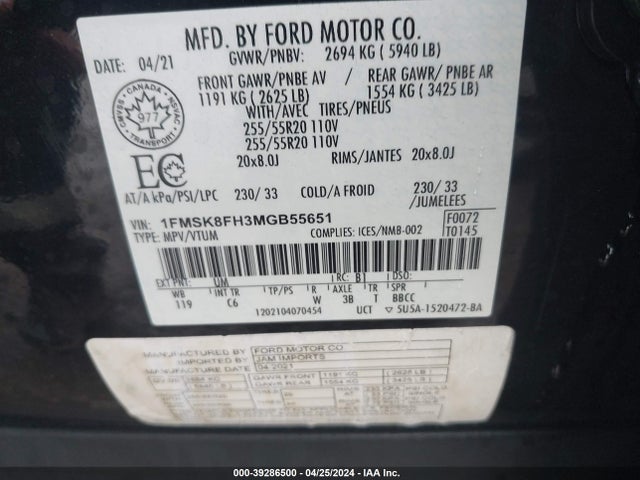 Ford Explorer Limited 2021 1FMSK8FH3MGB55651 Image 9