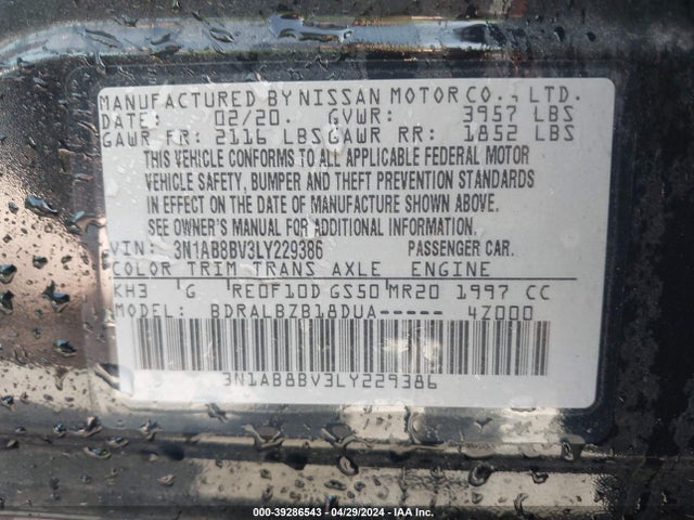 Nissan Sentra S Xtronic Cvt 2020 3N1AB8BV3LY229386 Image 9