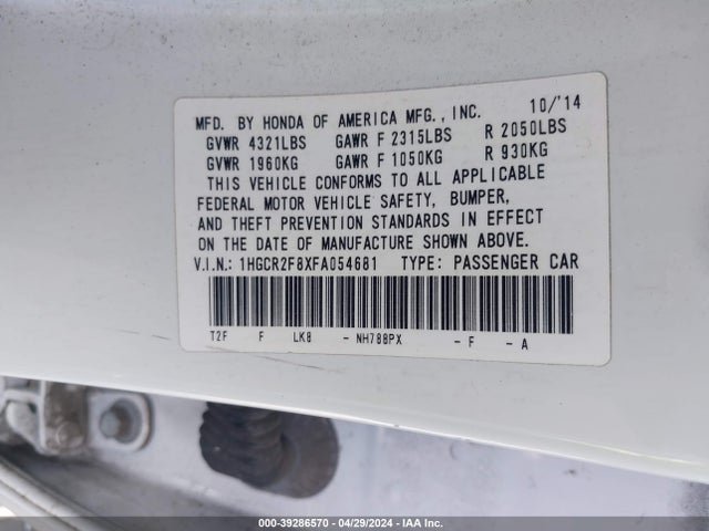 Honda Accord Ex-l 2015 1HGCR2F8XFA054681 Image 9