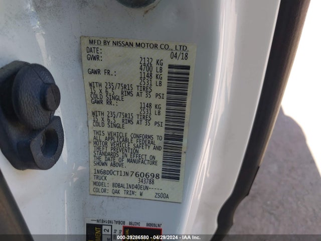 Nissan FRONTIER S 2018 1N6BD0CT1JN760698 Image 9