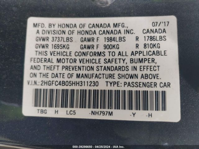 2HGFC4B05HH311230 Honda Civic Lx-p
