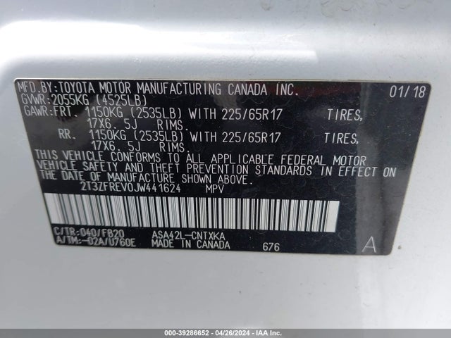 Toyota RAV4 LE 2018 2T3ZFREV0JW441624 Image 9
