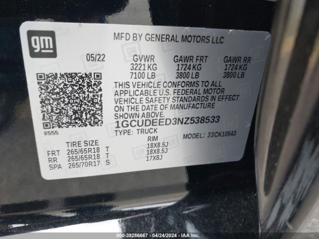1GCUDEED3NZ538533 Chevrolet Silverado 1500 4wd  Short Bed Rst