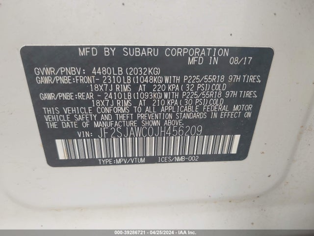 JF2SJAWC0JH456209 Subaru Forester 2.5i Touring