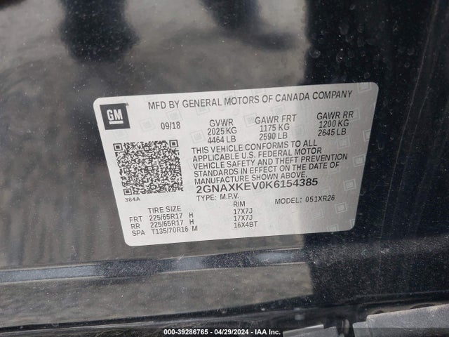 Chevrolet EQUINOX LT 2019 2GNAXKEV0K6154385 Image 9