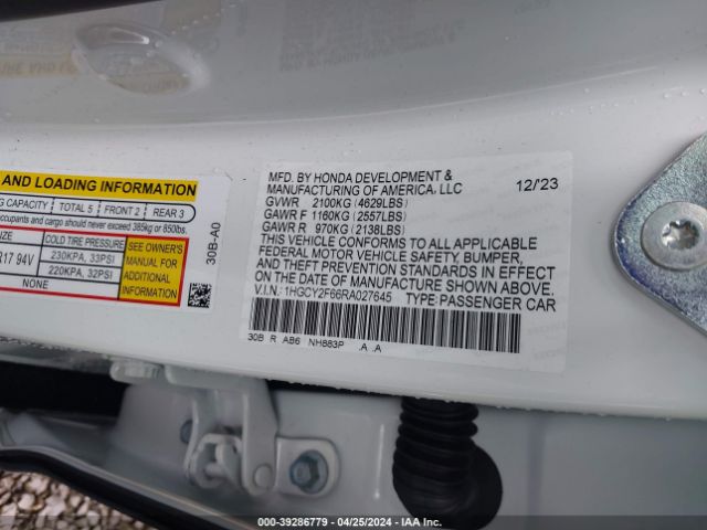 1HGCY2F66RA027645 Honda Accord Hybrid Ex-l
