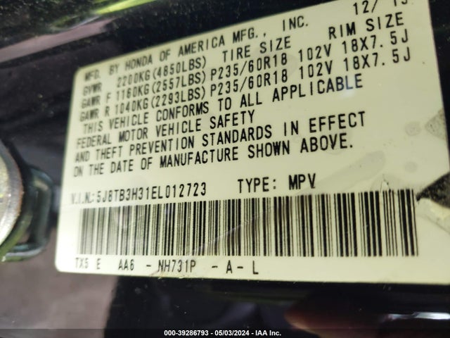 5J8TB3H31EL012723 Acura RDX