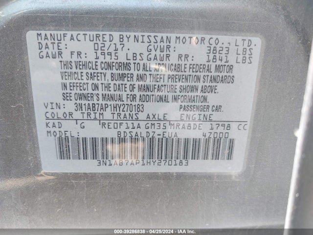 Nissan SENTRA SV 2017 3N1AB7AP1HY270183 Image 9