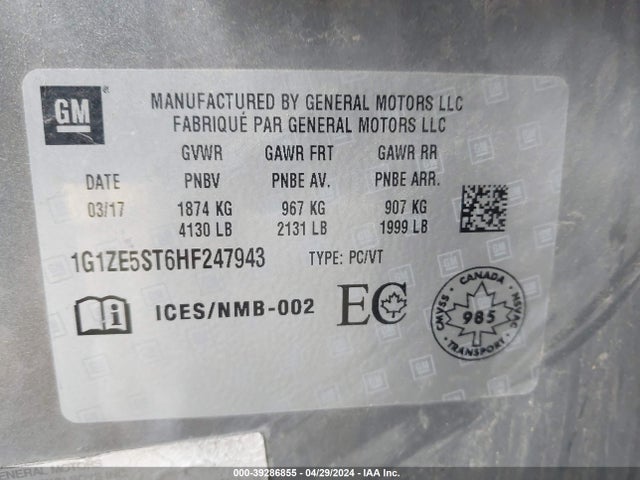 Chevrolet MALIBU 1LT 2017 1G1ZE5ST6HF247943 Image 9