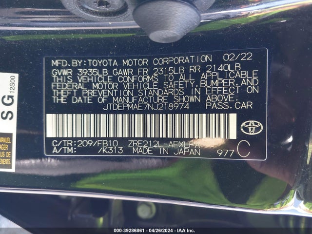 Toyota COROLLA LE 2022 JTDEPMAE7NJ218974 Image 9