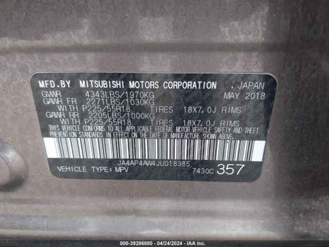 JA4AP4AW4JU018385 Mitsubishi Outlander Sport 2.4 Sel