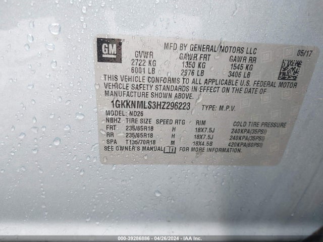 GMC Acadia Slt-1 2017 1GKKNMLS3HZ296223 Image 9