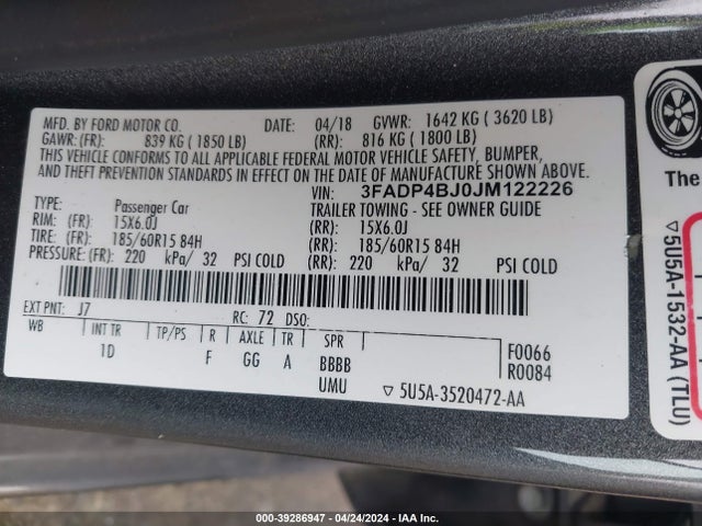 Ford FIESTA SE 2018 3FADP4BJ0JM122226 Image 9