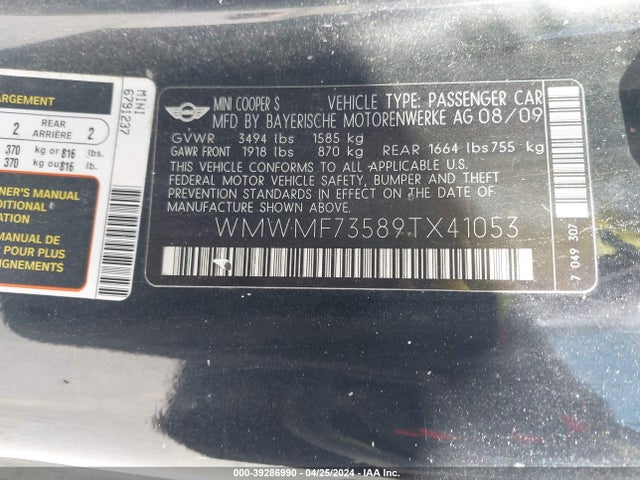 2009 MINI COOPER S WMWMF73589TX41053 Photo 8