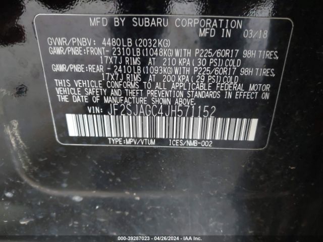 JF2SJAGC4JH571152 Subaru Forester 2.5i Premium