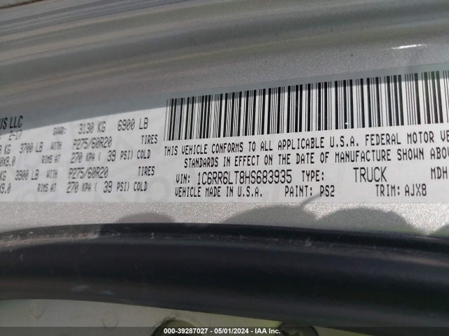 1C6RR6LT8HS683935 RAM 1500 Lone Star Silver  4x2 5'7 Box