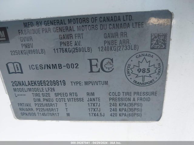 Chevrolet EQUINOX LS 2014 2GNALAEK9E6209819 Image 9