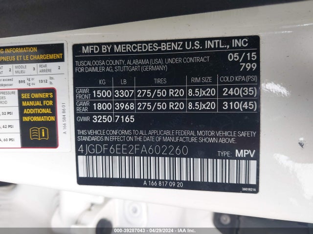 Mercedes-Benz Gl 450 4matic 2015 4JGDF6EE2FA602260 Image 9
