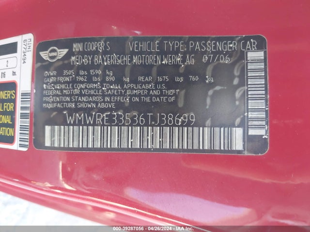 2006 MINI COOPER S WMWRE33536TJ38699 Photo 8