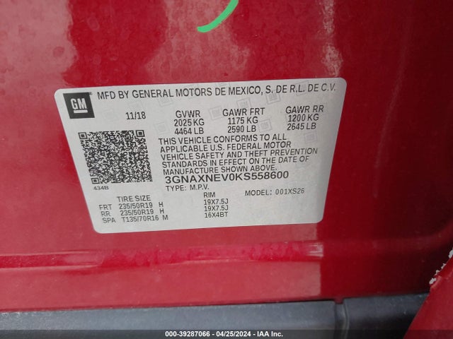 Chevrolet Equinox Premier 2019 3GNAXNEV0KS558600 Image 9